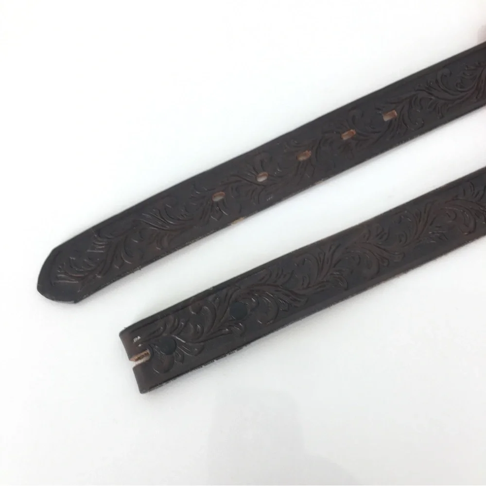 Tony Lama Western Tooled Top Grain Leather Belt Brown Unisex Size 24 Cowboy Belt